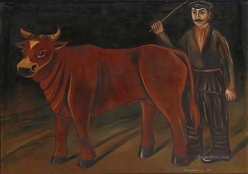 動物 Painting - 雄牛を持つ農夫 1916